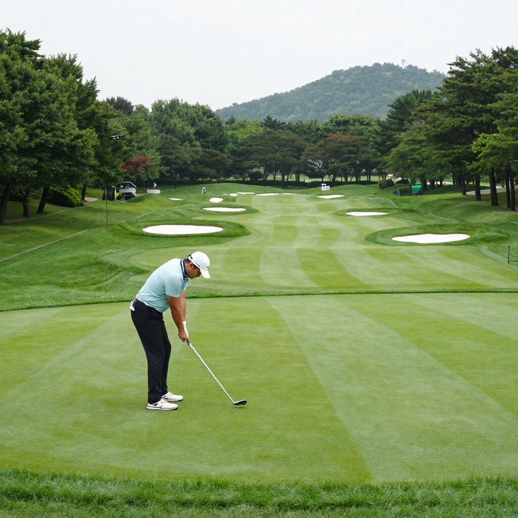 태국 아마타 스프링 컨트리클럽의 플로팅 그린이 있는 17번 홀 풍경