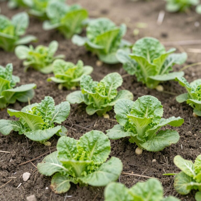 4월에 파종한 상추와 알타리무의 싹이 돋아난 텃밭 모습