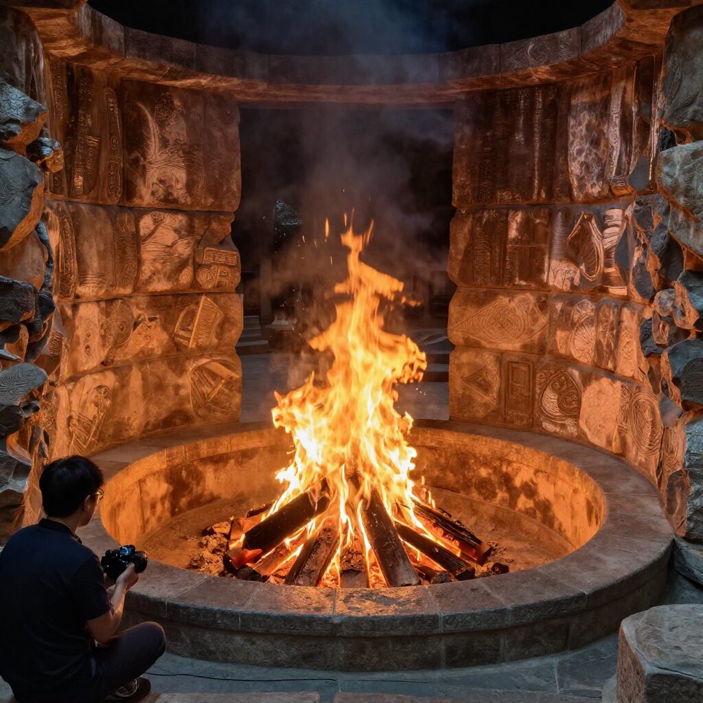 아제르바이잔 바쿠 아테쉬가 불의 사원 내부 영원의 불꽃