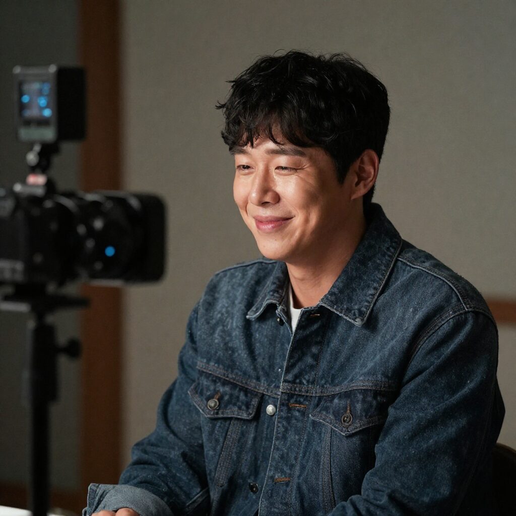 배우 백일섭이 드라마 촬영장에서 웃고 있는 모습