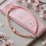 벚꽃 목걸이로 시작하는 봄의 특별한 선물 핑크골드 벚꽃 목걸이가 고급진 패키지와 함께 놓여 있는 모습