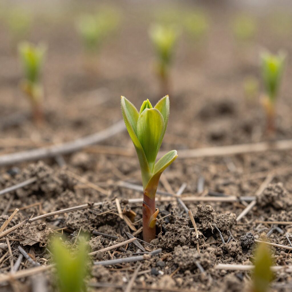봄 들판에 자라는 싱싱한 지칭개 새순 사진