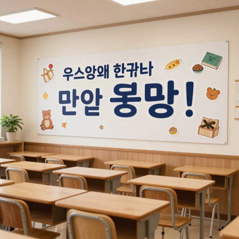우드스티커와 현수막으로 꾸며진 밝고 따뜻한 교실 내부 모습