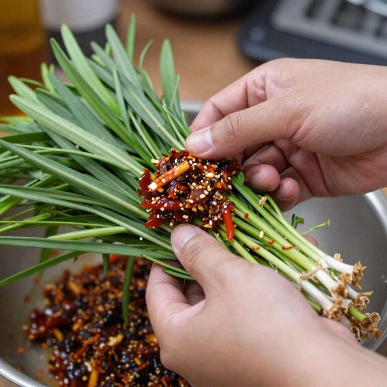 깨끗이 손질된 달래와 간장 고춧가루 등 양념 재료가 준비된 모습
