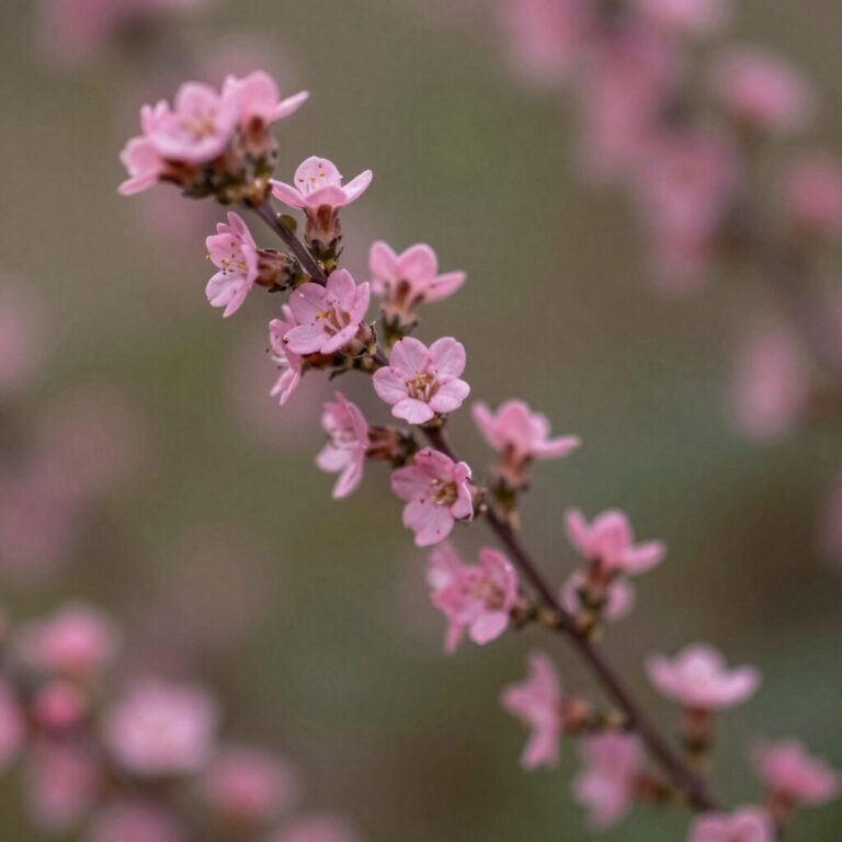 분홍색 꽃망울을 터트린 천리향 나뭇가지 근접 촬영