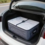 차량 트렁크에 설치된 접이식 기저귀 교환대 사진