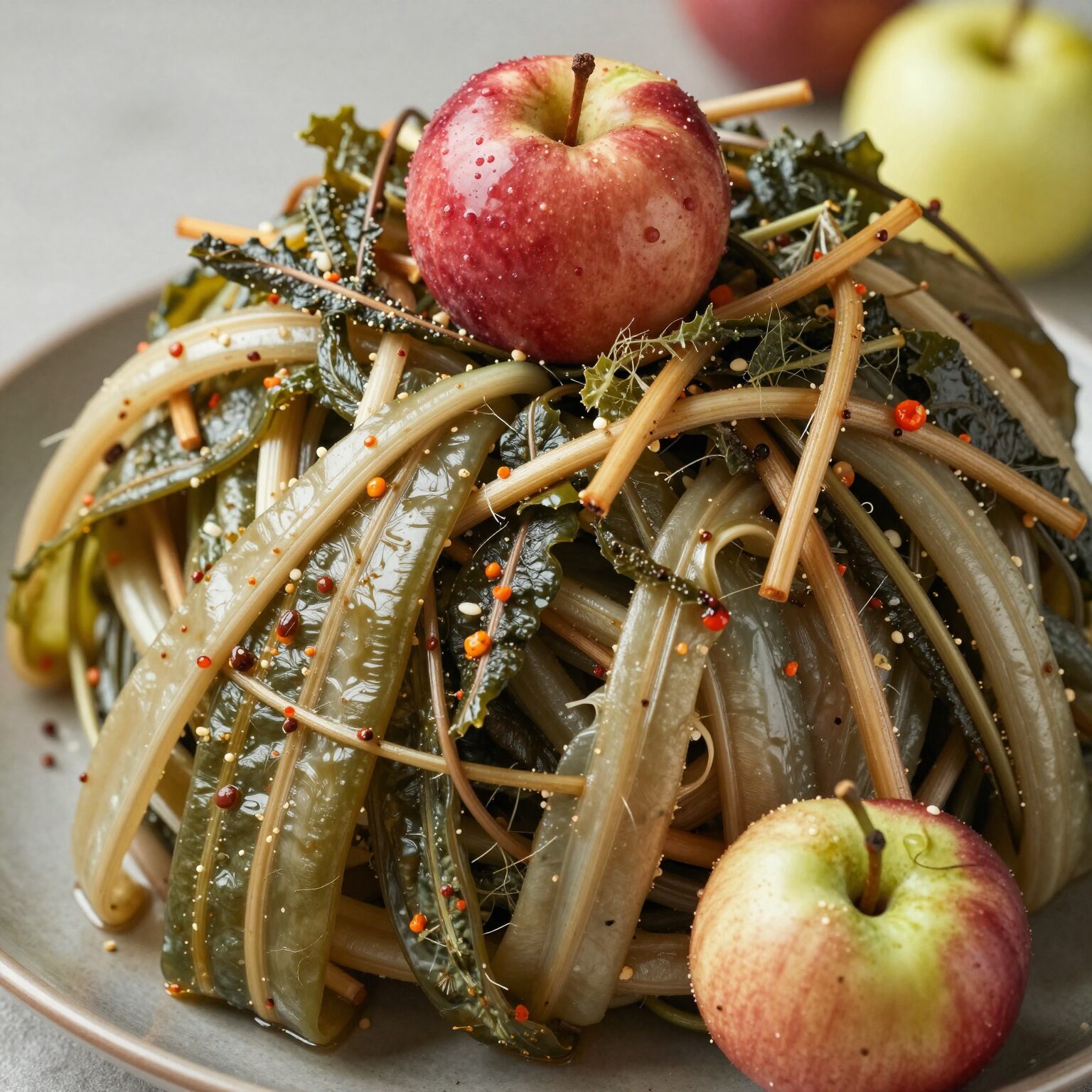 돌나물과 오이 사과 등 재료가 준비된 봄나물 물김치