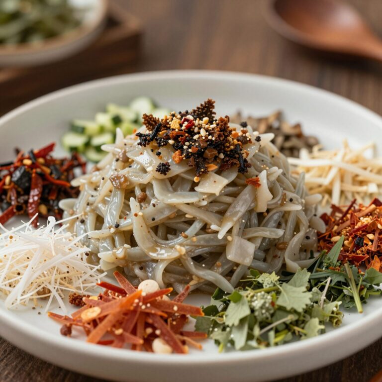 돈나물무침에 사용되는 다양한 양념 재료들 사진