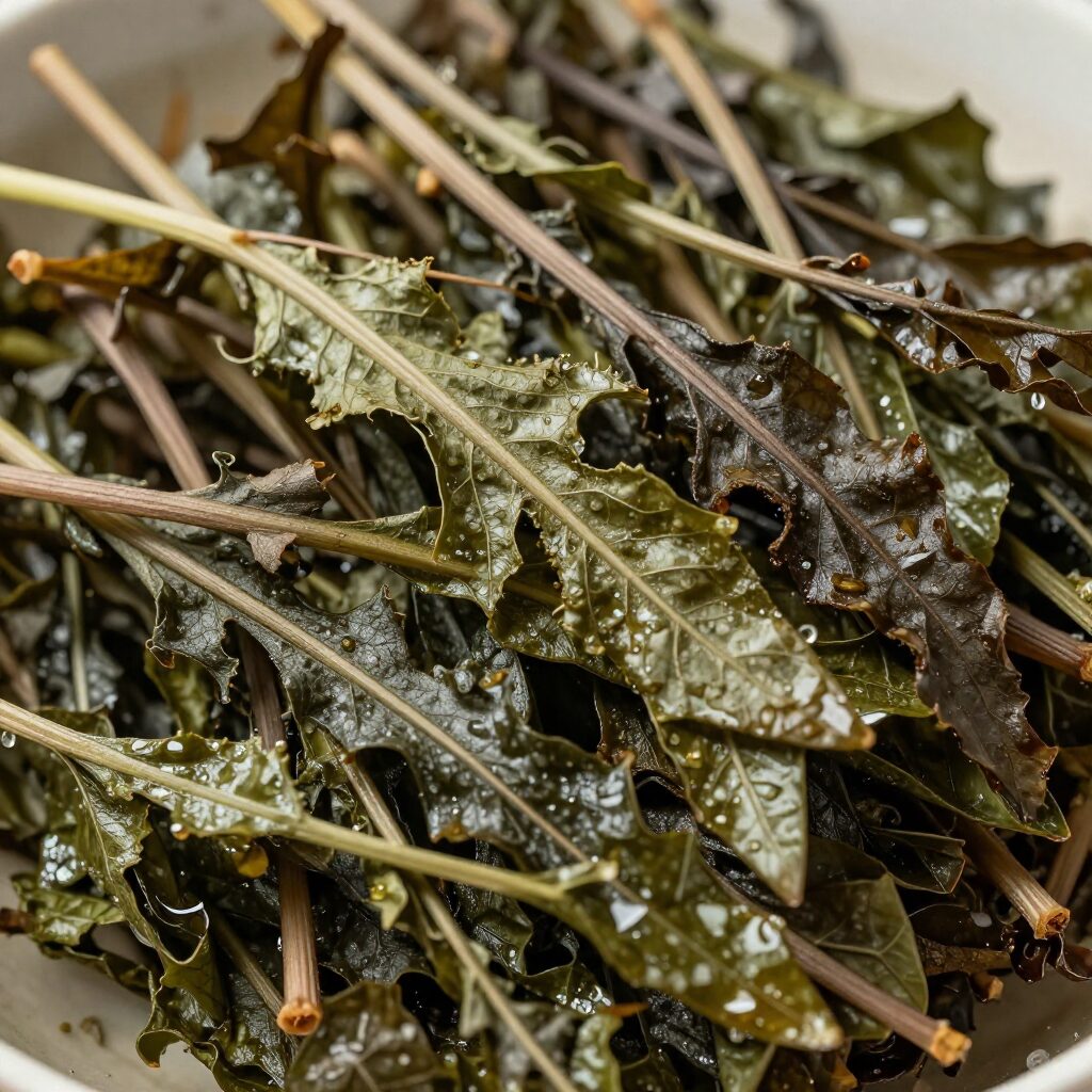 물에 불리고 있는 말린 고추잎나물