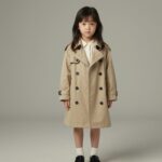 여아 트렌치코트와 원피스를 함께 코디한 모습