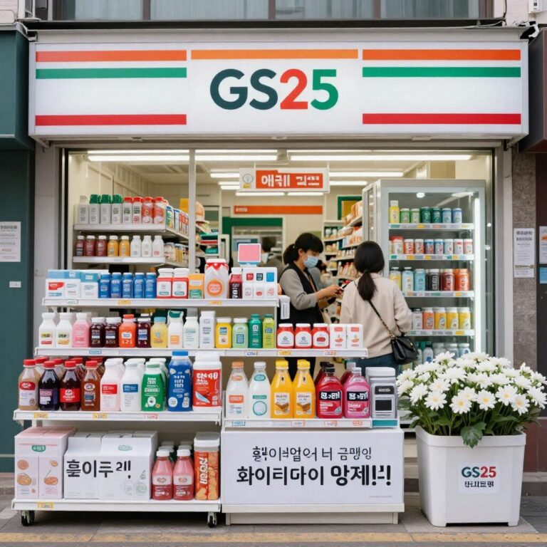 GS25 편의점 내 화이트데이 행사 상품 진열장 전경