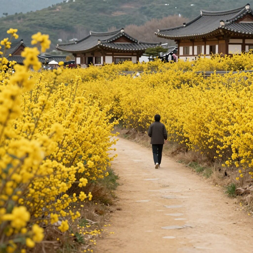 구례 반곡마을 노란 산수유꽃 길