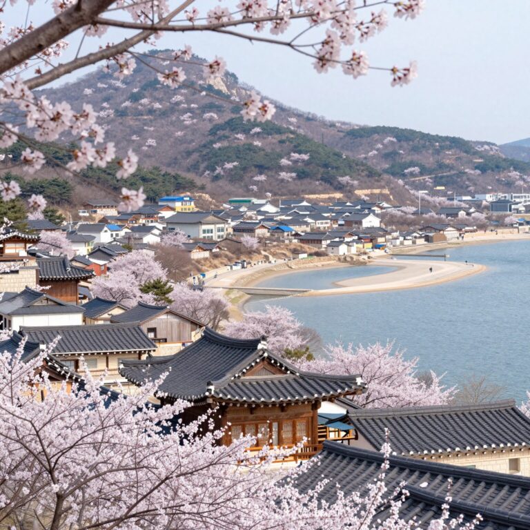 광양 매화마을 전경과 섬진강이 내려다 보이는 풍경