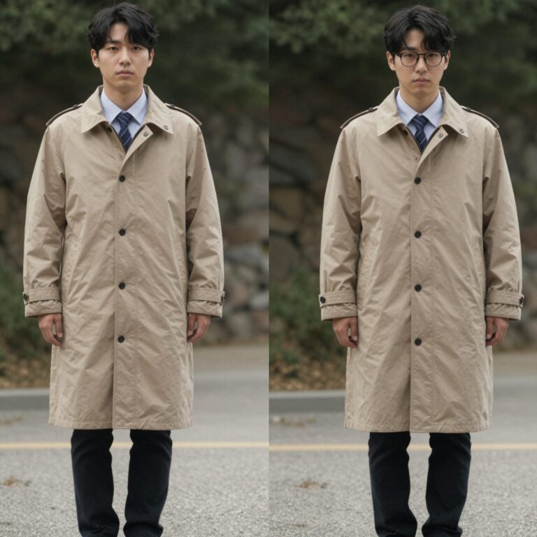 헤즈 레인코트 사이즈별 착용 모습 비교 사진