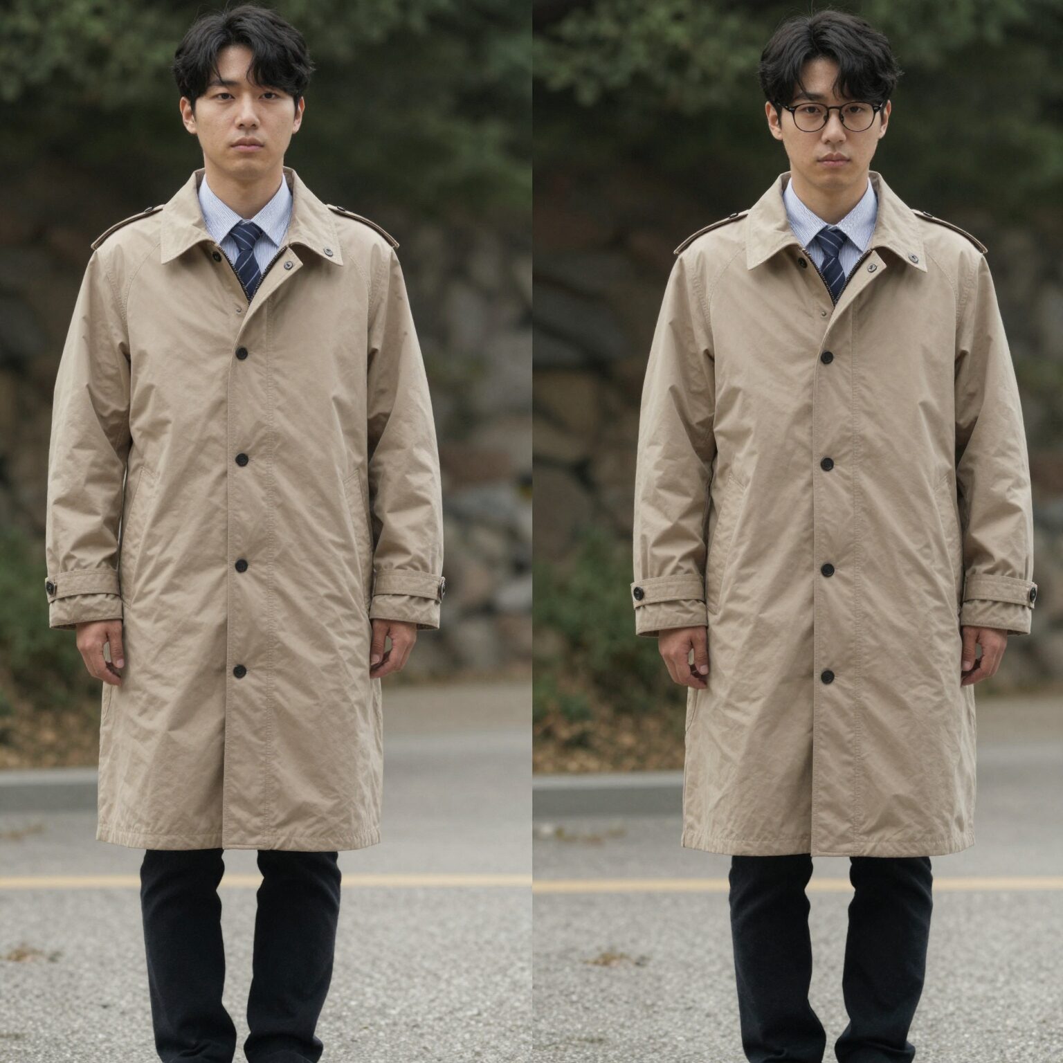 헤즈 레인코트 사이즈별 착용 모습 비교 사진