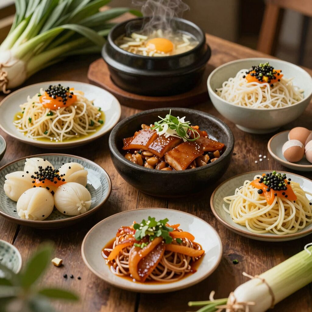 인디안감자를 이용한 다양한 요리 접시