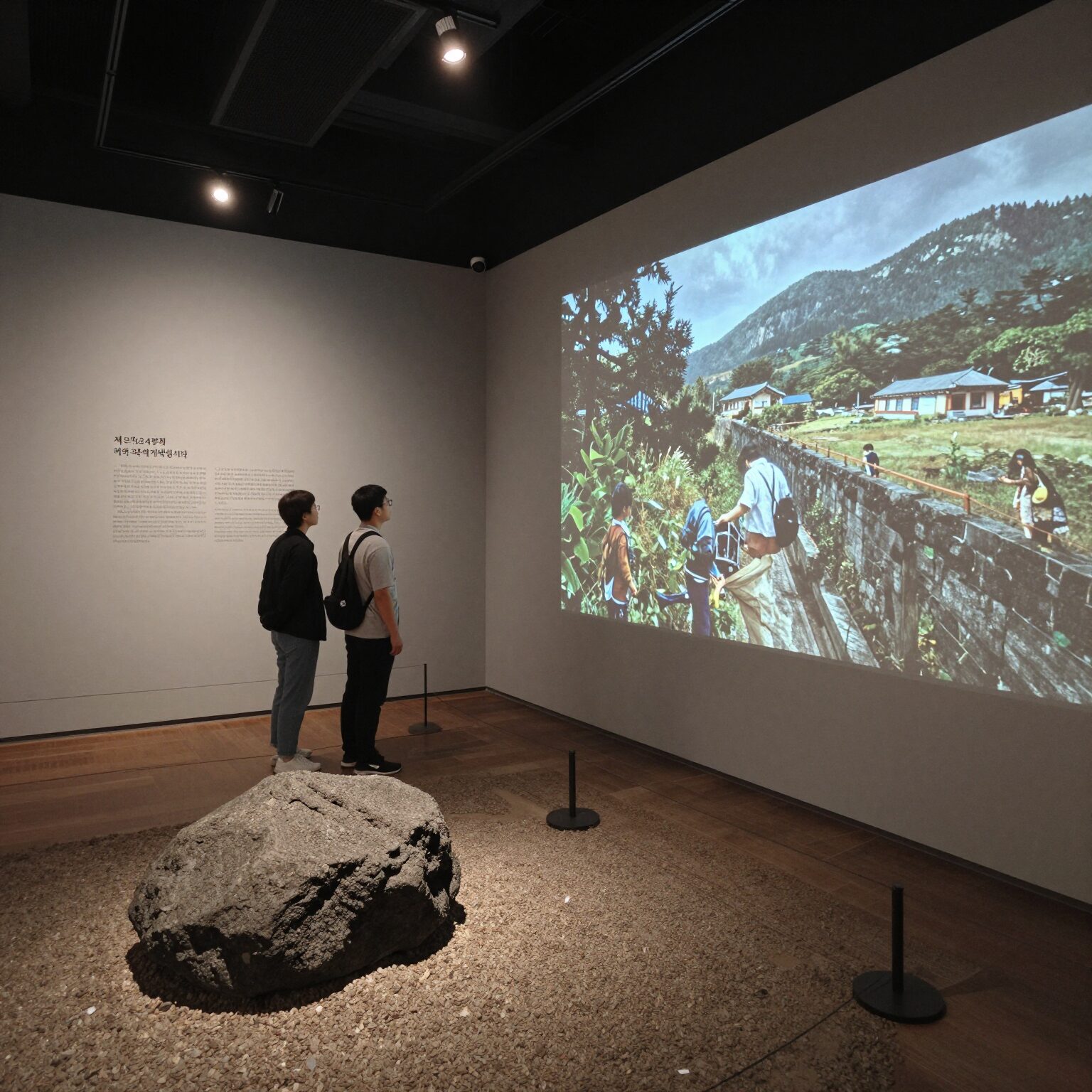 제주 4.3 평화기념관 전시실 내부와 백비가 놓인 공간