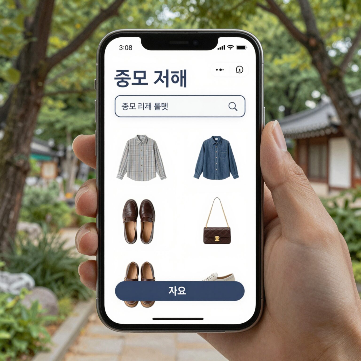 중고 거래 플랫폼에서 의류와 신발을 검색하는 화면