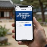 스마트폰 화면에 표시된 평생교육이용권 누리접 접속 및 신청 단계 화면