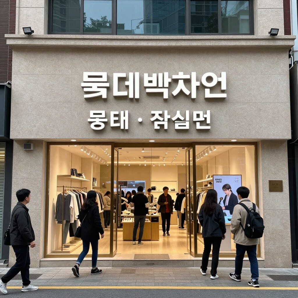 롯데백화점 잠실점 외관과 쇼핑객들