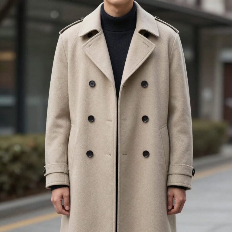 메종 미하라 야스히로 디스트로이드 디테일이 들어간 베이지색 오버핏 야상 코트