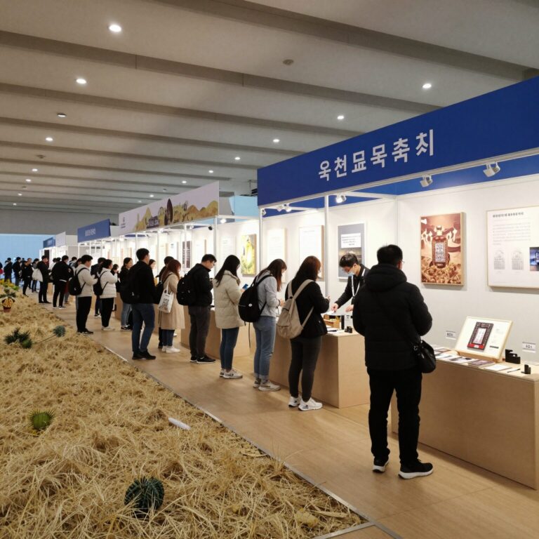 옥천묘목축제 행사장 내부 모습, 다양한 부스와 방문객들로 붐비는 모습