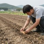 땅콩 모종을 심는 방법과 적정 간격을 보여주는 사진
