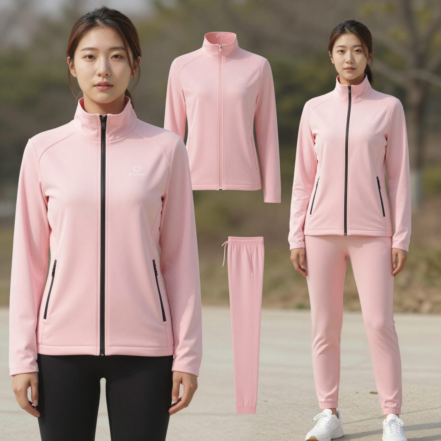 핑크색 운동복 재킷 다양한 브랜드 착용 비교 사진