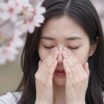 봄철 꽃가루 알레르기 증상과 확실한 관리법 꽃가루 알레르기로 인한 눈 가려움과 재채기를 하는 여성