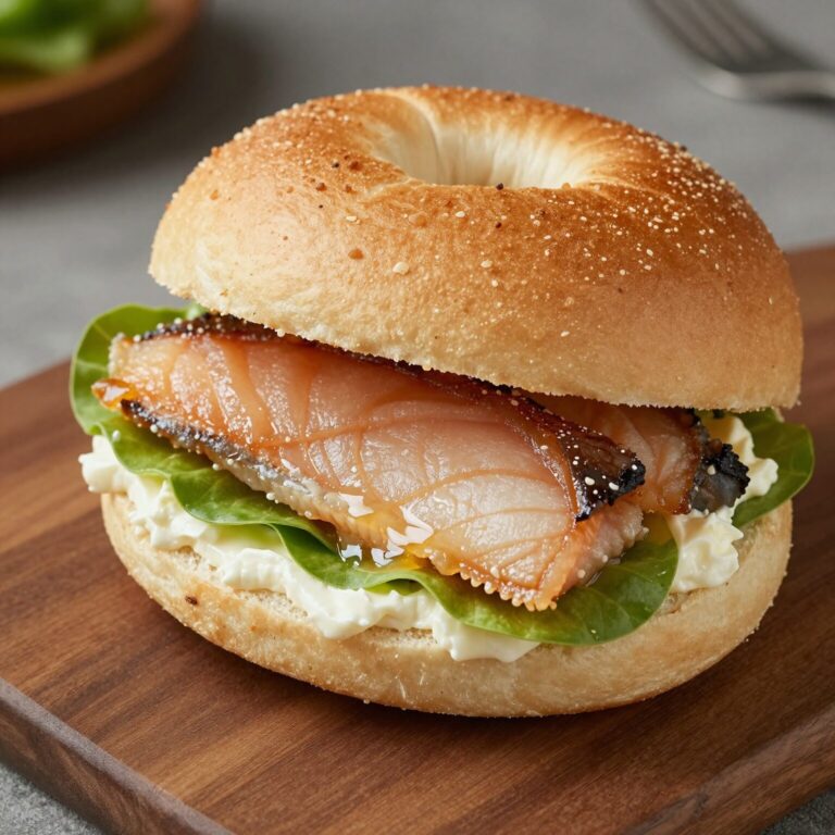 연어마켓에서 판매하는 생연어크림치즈베이글샌드위치, 연어와 크림치즈, 야채가 가득 들어있다