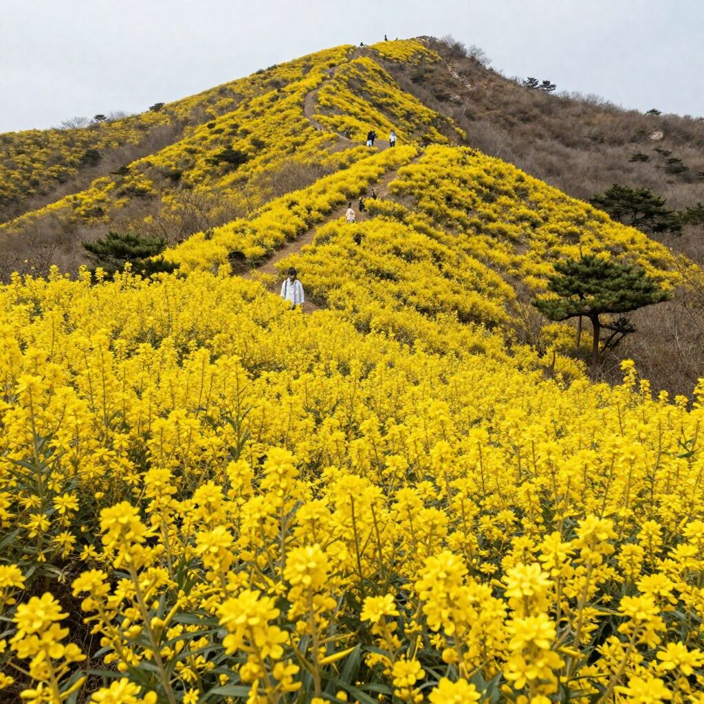 지리산 산수유 꽃밭의 황금빛 풍경