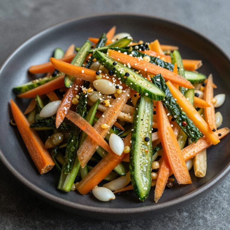 돌나물 무침이 담긴 접시와 채소들