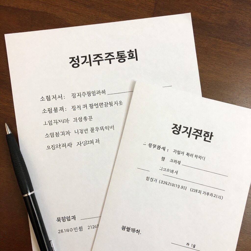정기주주총회 소집통지서와 위임장이 놓인 사진