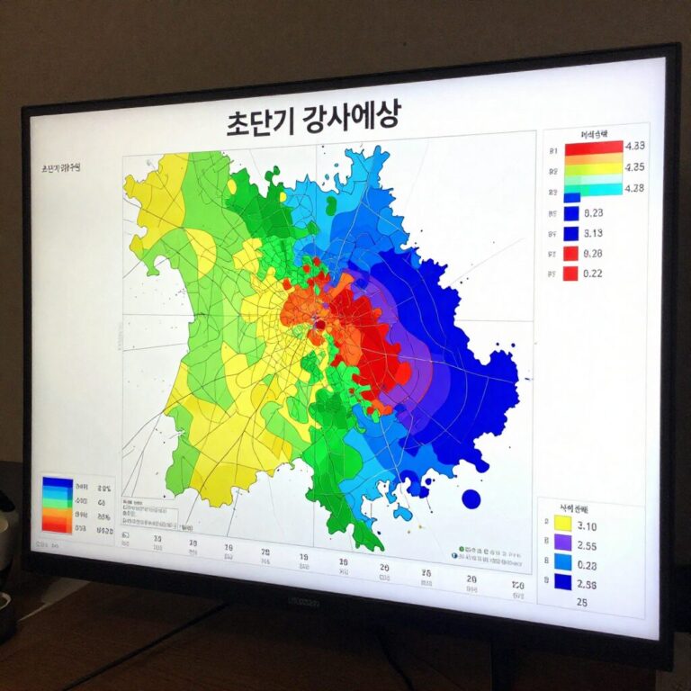 초단기 강수예측 화면 색상별 강수량 구분 지도