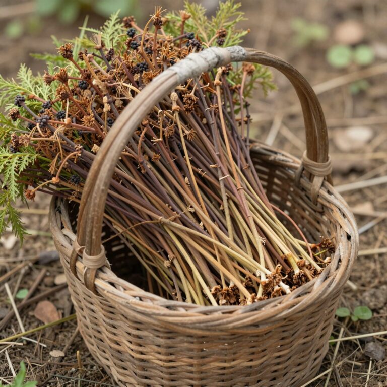 봄에 산에서 채취한 고사리와 두릅이 담긴 바구니