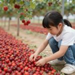 논산 딸기체험 농장에서 아이와 함께 빨간 딸기를 따는 모습