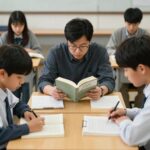 모의고사 등급 이해와 향상의 비밀 선생님과 학생이 책상을 마주보고 문제 풀이를 함께 분석하고 있는 모습