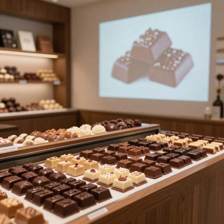 토이셔 매장 내 다양한 수제 초콜릿이 진열된 모습