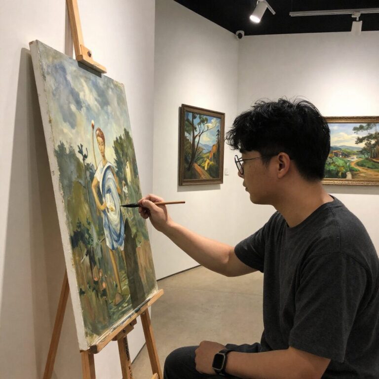 빌리 츠키 화실에서 그림 그리는 모습