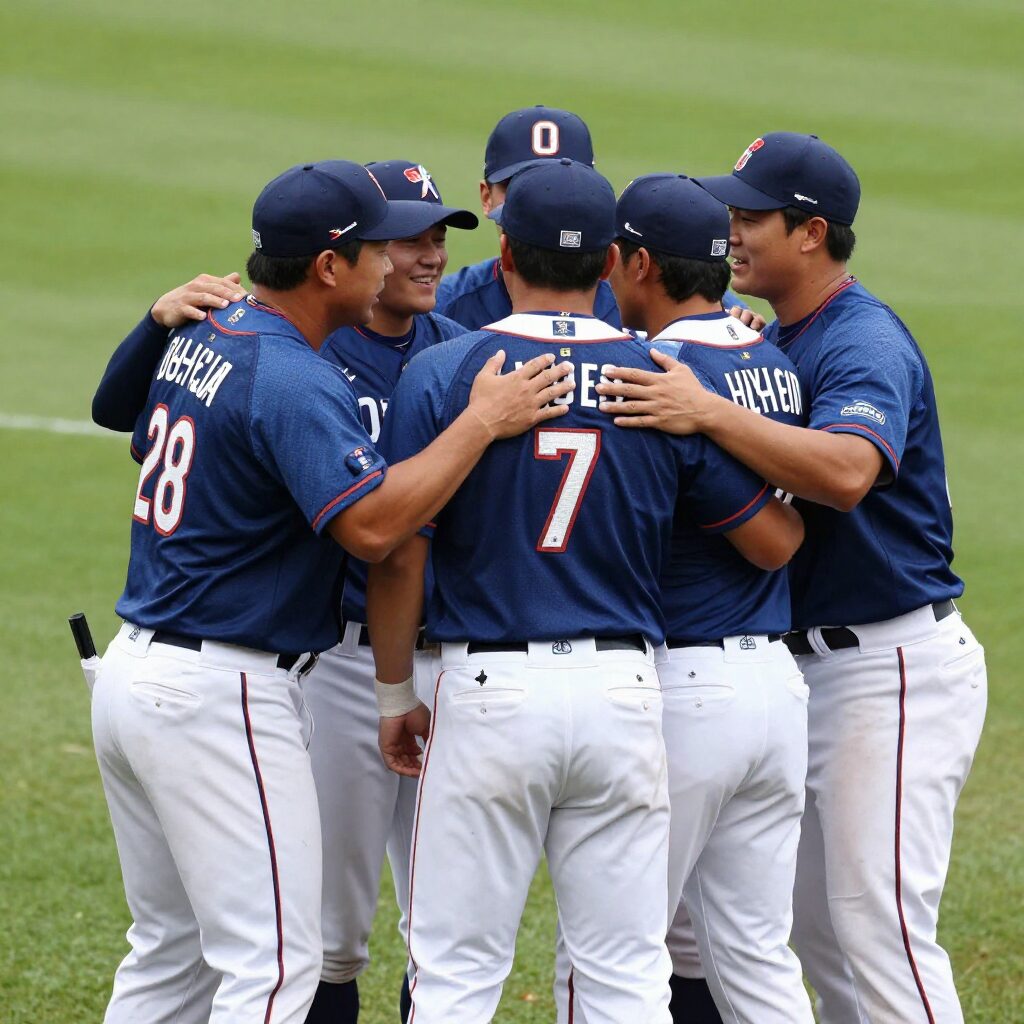 베네수엘라 야구 국가대표팀이 기뻐하며 포옹하는 모습