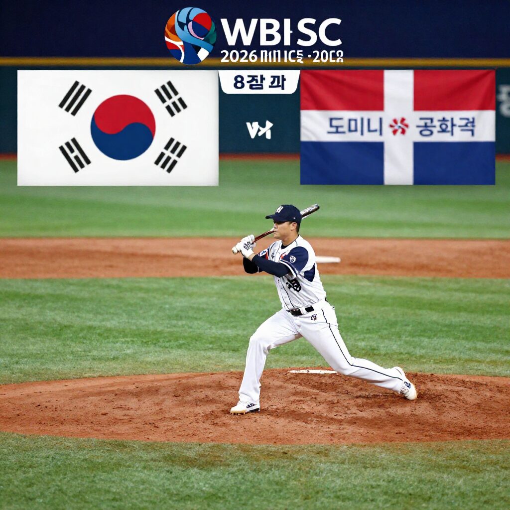 2026 WBC 8강 한국과 도미니카 공화국의 야구 경기 상징 이미지