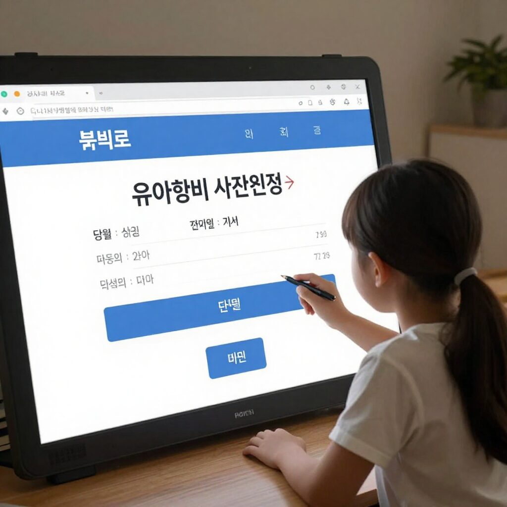 복지로 사이트에서 유아학비 사전신청 화면, 당월신청과 사전신청 버튼 표시됨