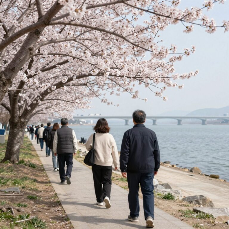 봄날 낙동강을 배경으로 한 원동역의 모습