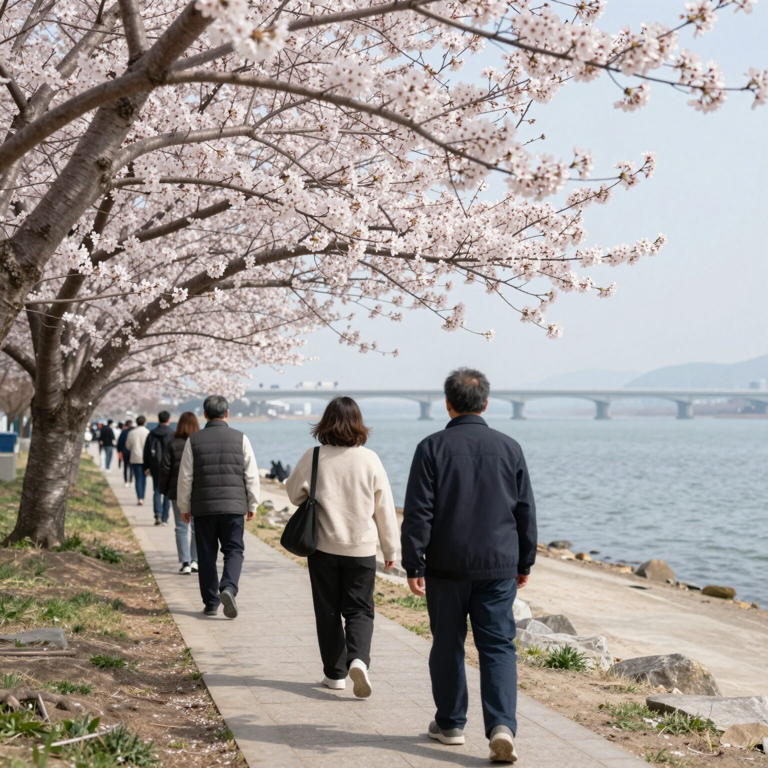 봄날 낙동강을 배경으로 한 원동역의 모습