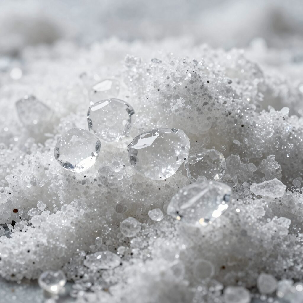 뉴질랜드 아오테36 소금이 투명한 물에 녹아 있는 모습, 소금 결정이 선명하게 보임