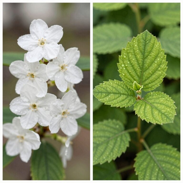 진달래와 철쭉 나란히 비교 사진, 왼쪽은 잎 없이 꽃만 핀 진달래, 오른쪽은 잎과 함께 핀 철쭉