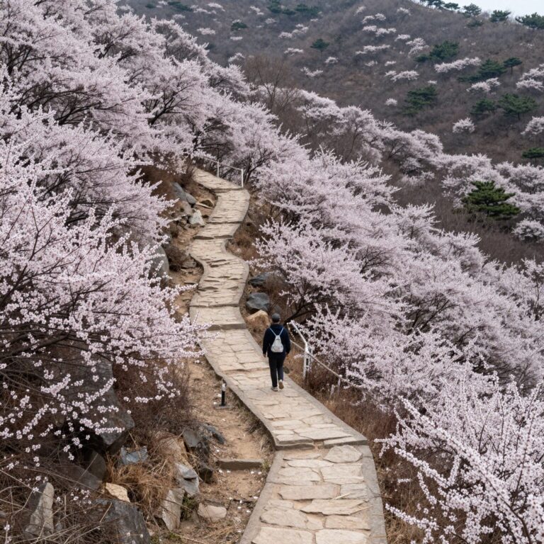 비슬산 등산로와 멀리 보이는 참꽃 군락지 전경
