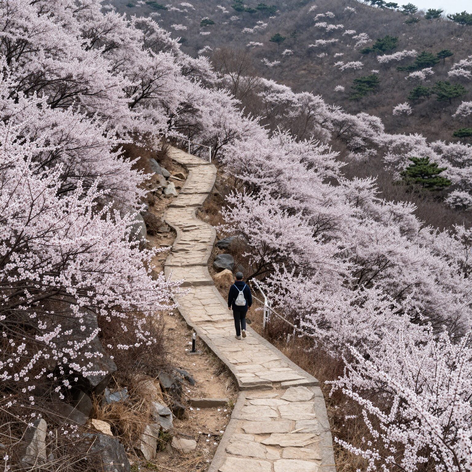 비슬산 등산로와 멀리 보이는 참꽃 군락지 전경