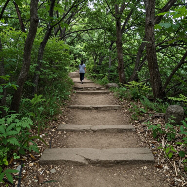보성 초암산 수남저수지 코스의 잘 정비된 등산로와 주변 숲 풍경