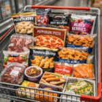 코스트코 냉동 할인으로 구매한 다양한 냉동식품들이 가득 채워진 장바구니